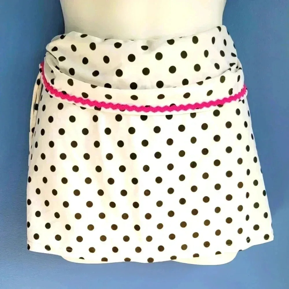 Aqua Polka Dot Swim Cover Up Skirt with Side Rouching  Size M-L NWT